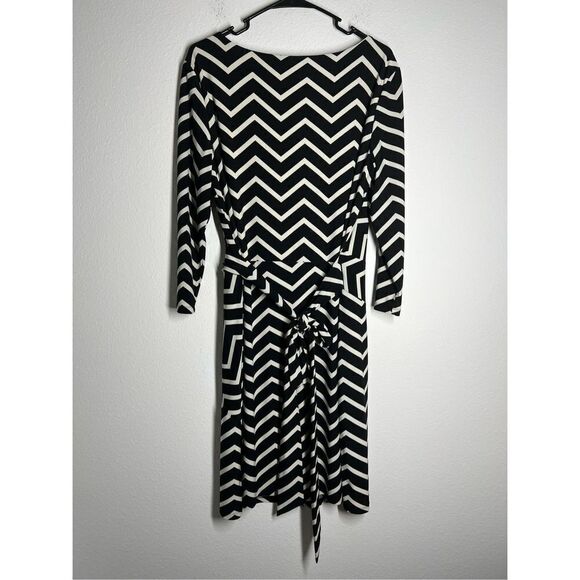 RALPH LAUREN BLACK & WHITE CHEVRON PRINT DRESS W/TIE All-Season Size 16 - Picture 2 of 12
